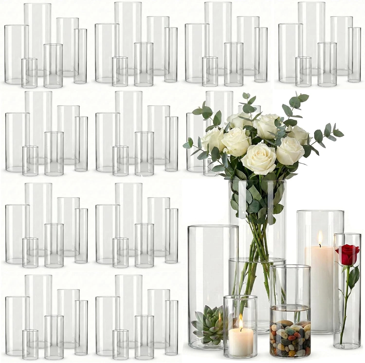 72Pcs Clear Glass Cylinder Vases for Weddings, Parties & Home Decor