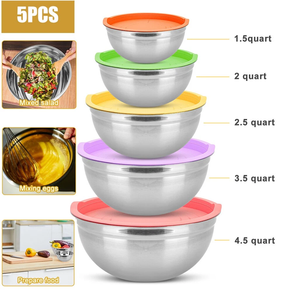Stainless Steel Mixing Bowls 5 Piece Bowl Set with Lids for Prep Baking ▱
