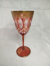 PREZIOSO ANTICO BICCHIERE CALICE CRISTALLO BOEMIA MOLATO ROSSO RUBINO