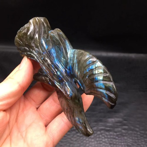 Rainbow ! Natural Labradorite Quartz Carved Angel Healing Reiki Decorate 3.95" - Picture 5 of 17