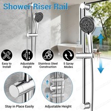 Adjustable Chrome Shower Slider Riser Rail Bar Kit Shower Head Hose Holder Set