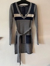 Marc By Marc Jacobs Wool L/S V-Neck Knit Patterned Dress Navy/Gray Back Zipper S