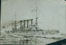 1954 Photo Sketch Of U.S Naval Cruiser Colorado, Renamed The Pueblo Military 7X9