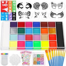 Professional Face Painting Kit, 26 Colors Oil Palette Face Paint with 6 Stencils