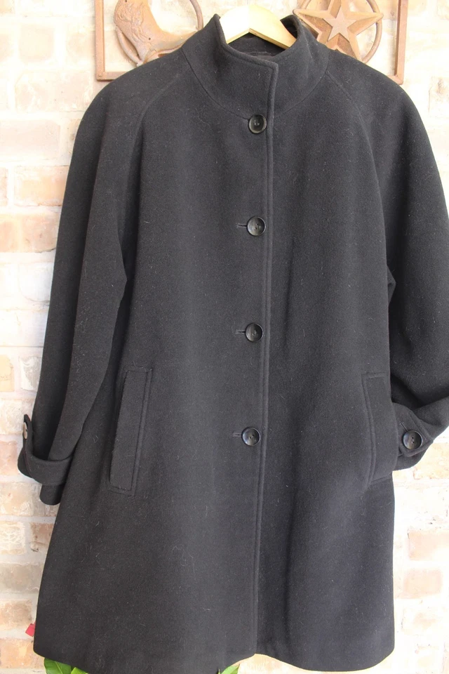 Abrigo de vestir para mujer JONES NEW YORK 2x negro de lana tapeta de un solo botón usado en excelente estado Foto 3 de 4