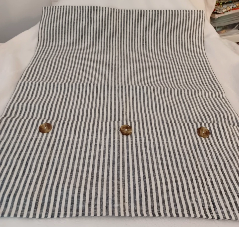 Pottery Barn Wheaton Stripe Button Pillow Cover, Black/Cream 20 x 26", Linen - Image 2 of 4