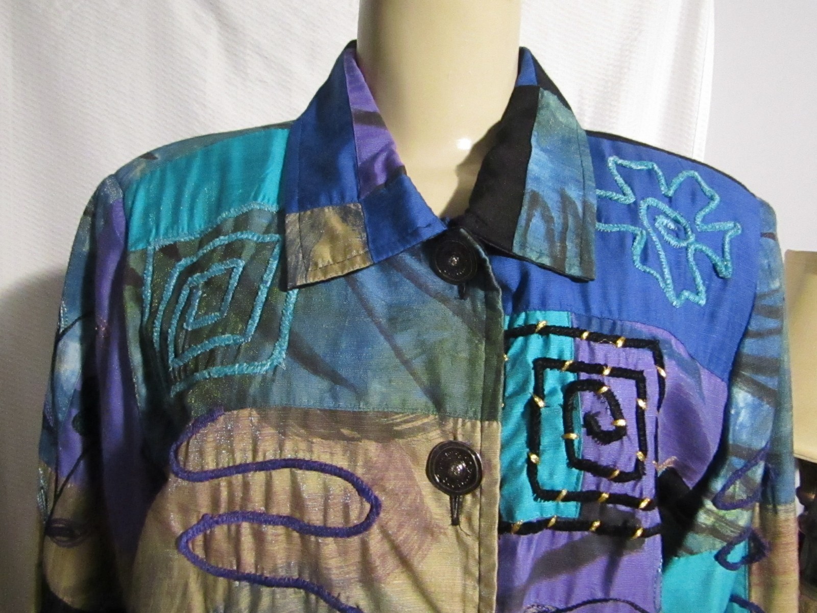 VTG 80s Jacket Abstract Patchwork Embroided Weara… - image 8