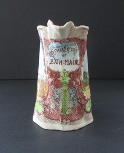 Early 20th Century Souvenir Two Scene Creamer Iron Works Library Bath Maine