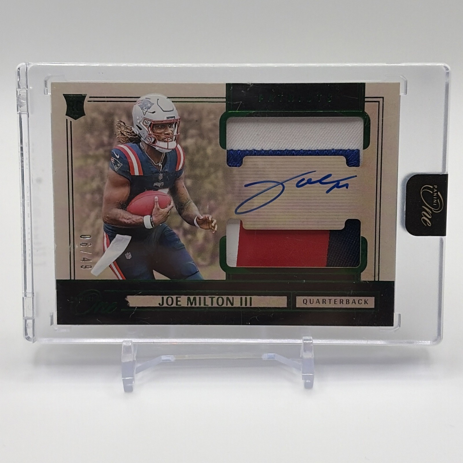 2024 Panini One - Rookie Dual Patch Autographs Joe Milton III #35 Green /49 