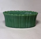 Akro Agate Green Slag Glass Oval Planter #654 Fluted Scalloped 1940s