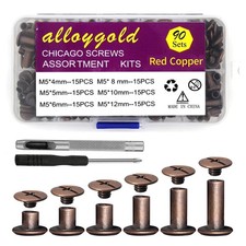 90 PCS Red Copper Chicago Screws Leather Assorted Kit Sizes M5x4/5/6/8/10/12