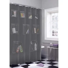 Mesh Pockets PEVA Shower Curtain/Liner and Bath Organizer, Grey***READ***