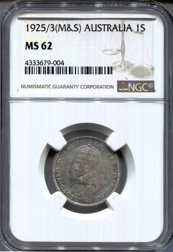 Australia - 1925/3 (m&sy) Shilling Overdate NGC MS 62