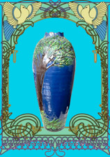 Prof. MAX LAEUGER MLK Kunsttöpferei KANDERN Schlickermalerei Jugendstilvase 43CM