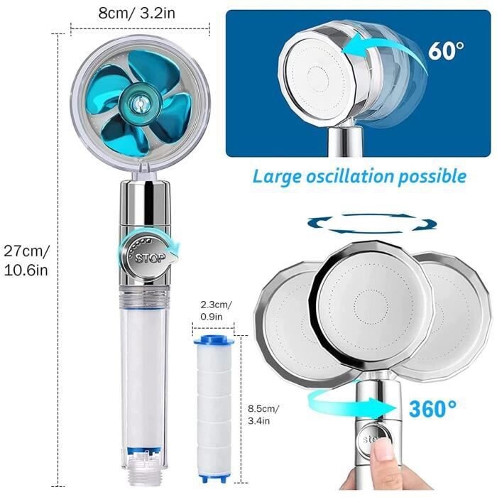 Douchette anti-calcaire en ABS chromé avec jet haute pression orientable - 2
