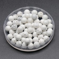 50pcs Natural White Howlite Stone Half Drilled Hole Beads 8mm Round Ball DIY