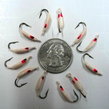 Jon's Ice Jigs Custom Painted (12) Size 8 Hook, Red Glow w/ Eyes  #JIJ103