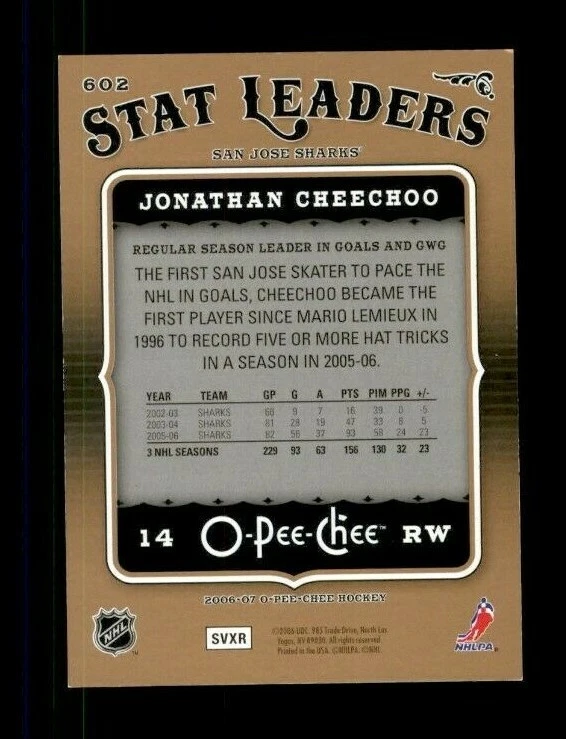 2006-07 O-Pee-Chee Rainbow #602 Jonathan Cheechoo 090/100 (ref 98030) - Image 2 of 2