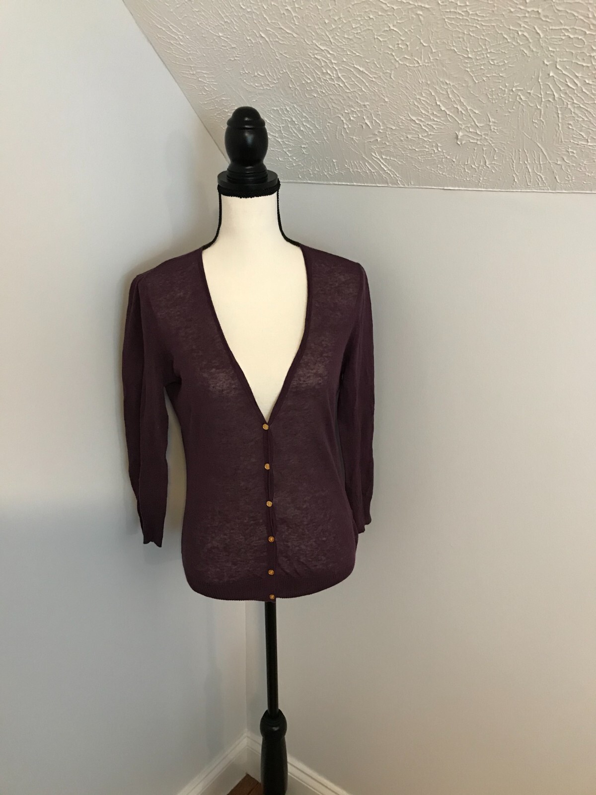 Tory Burch Purple Linen Blend Gold Button Cardigan - Size Small