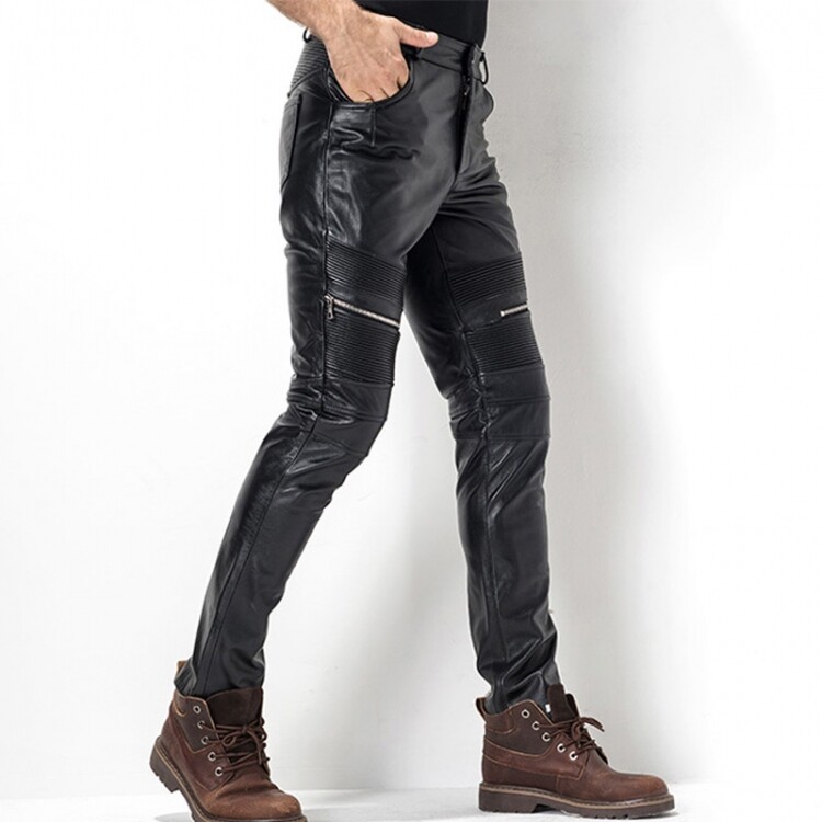 Leather Pants Pant Men Biker Real Jeans Style Trouser