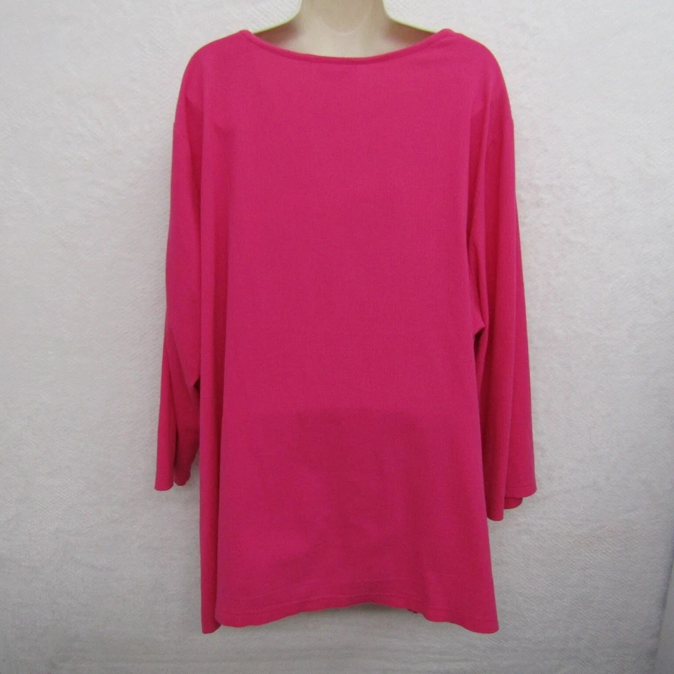 D & Co Top Blouse Women's 3X Pink 3/4 Sleeve V Neck Flowy Glam Casual Classic - Image 4 of 4