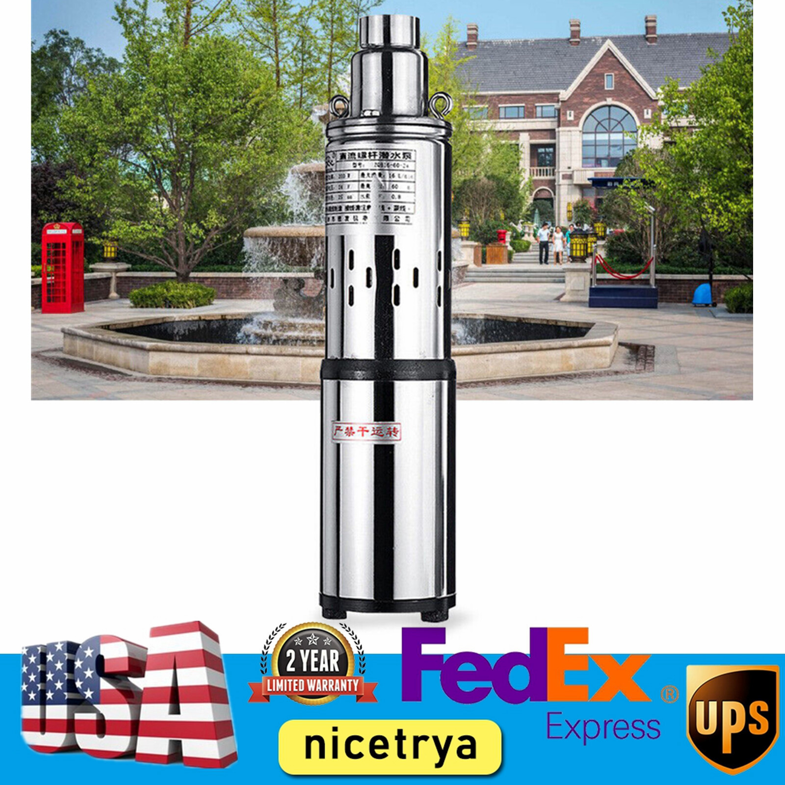 DC 24V Solar Water Pump Submersible Bore Hole Deep Well Pump Farm Ranch 200W US