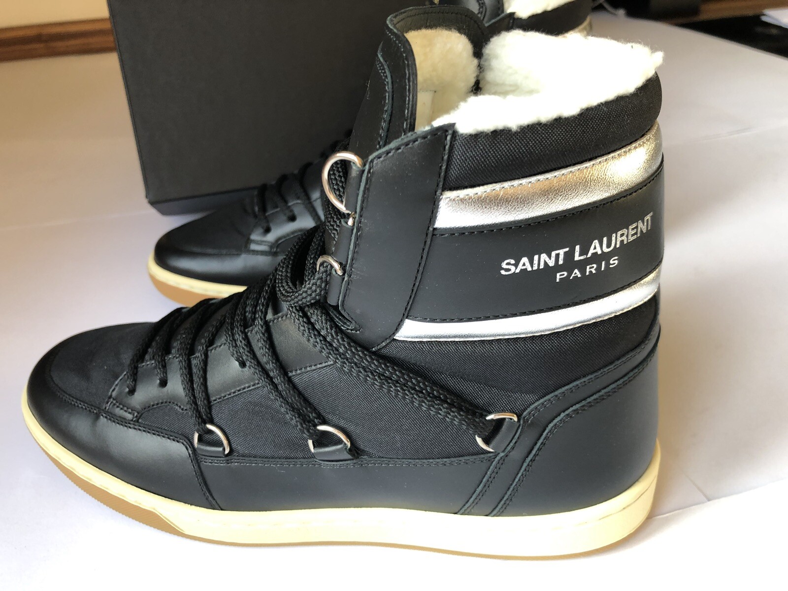 SAINT LAURENT Sneakers alte da uomo in pelle stivali neri EU 40 UK 6 US 7 NUOVE
