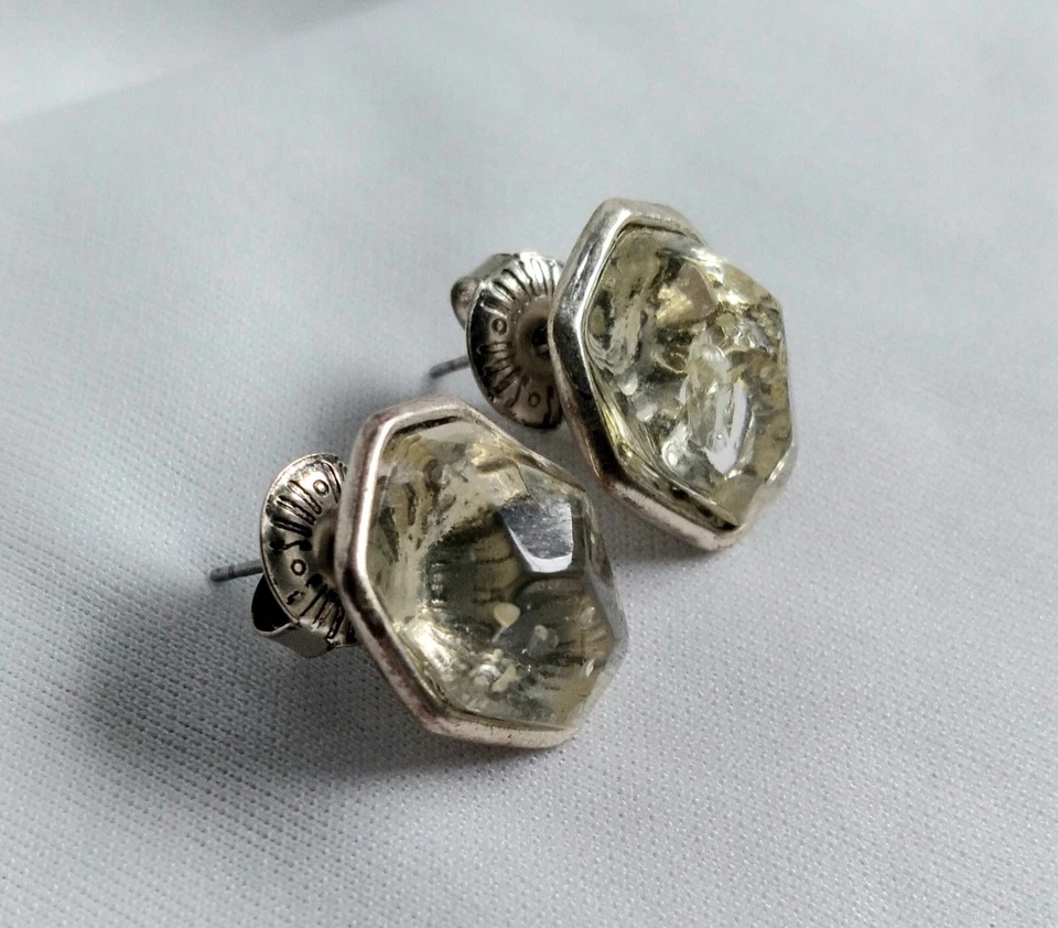 Robert Lee Morris Soho Plastic Crystal Style Silver Tone Chunky Stud Earrings - Image 2 of 4