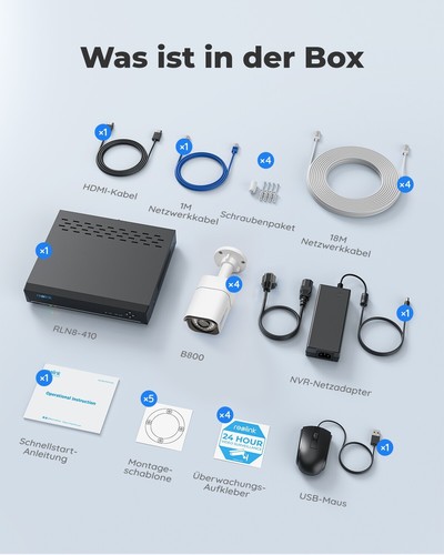 Reolink 5P Überwachungskaera Set Outdoor, 4X 5P PoE IP Doe Kaera