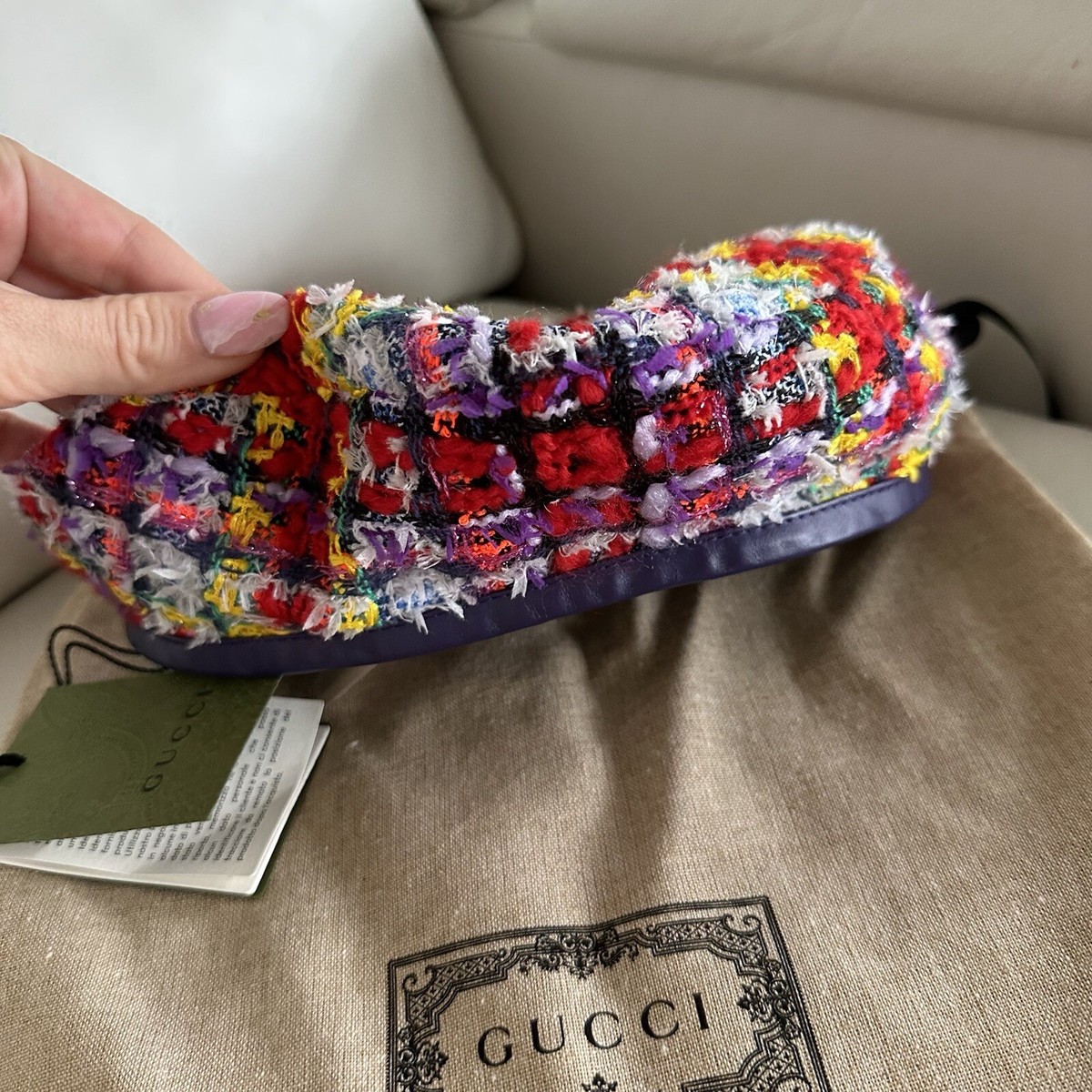 NWT GUCCI LAME BERET CAP Check Lame Sz S Multicolour Violet 