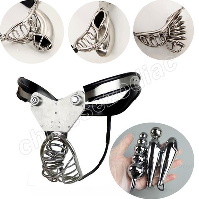 New EMCC Stainless Steel Male Chastity Belt Device Lock Binding Strapon Pants