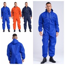 Men's One Piece Work Overalls Hooded Waterproof Jumpsuits Coveralls Workwear