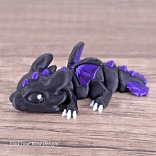 3D printed Dragon Hatchling flexi fidget articulated toy 2.25 inch purple/black