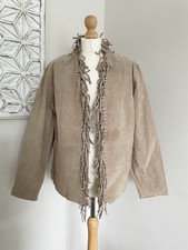 Dialogue Leather Fringe Beige Jacket Tassled Festival Cowgirl L Vgc