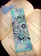 HANDPAINTED Watercolor Mandala Bookmark Double Sided with Tassel