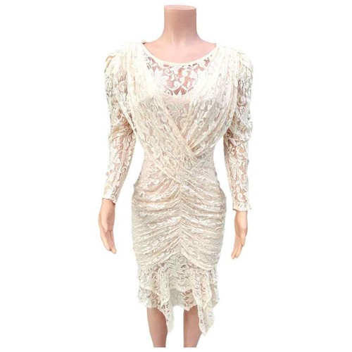Lew Magram NY Vintage Pale Pink Lace Fitted Long Sleeve Dress Size 10 - Picture 6 of 15