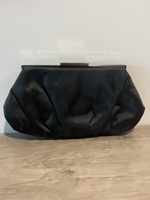Lulu Townsend Black Satin Evening Clutch/Shoulder Bag/Purse