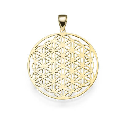 Flower of life pendant with ornament 24.5mm 585 gold yellow gold round necklace