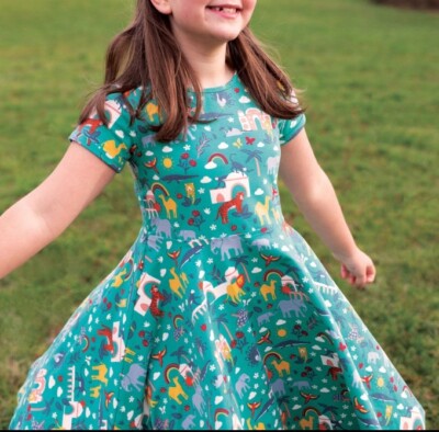 NEU 110 116 Buntes Frugi Mädchen Skater dress DrehKleid Kleid TanzKleid