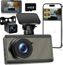 4K Dash Cam Front and Rear Ultra HD Dual Dash Camera for Cars 4K+2K 3'' IPS