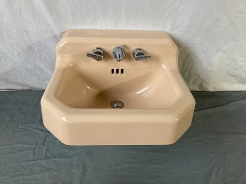 Vtg Mid Century Persian Brown Tan Beige Porcelain Cast Iron Bath Sink 160-25E