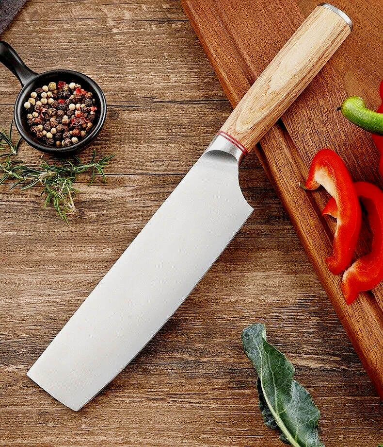 Nakiri Knife Kitchen Chef Slicing Meat Vegetable 7Cr17Mov Steel Wood Handle Cut