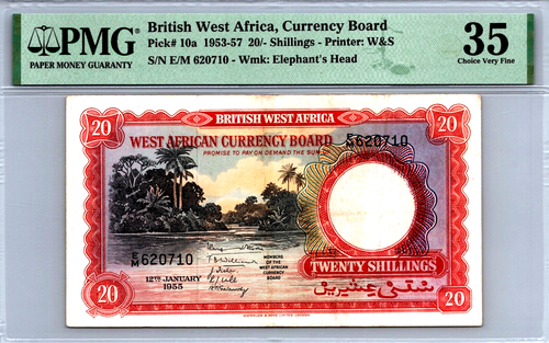 British West Africa 20 Shillings 1955 PMG 35 Very Fine Pick# 10a