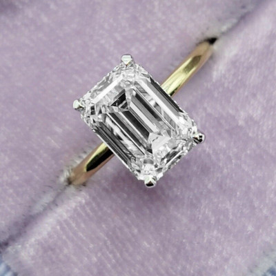 2.15Ctw Emerald Moissanite Hidden Halo Engagement Ring In 14K Yellow Gold Plated