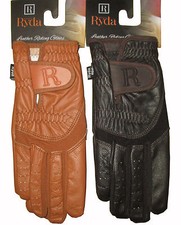 RYDA Ladies Tan or Brown Leather Palm Competition Dressage Gloves Horse Riding