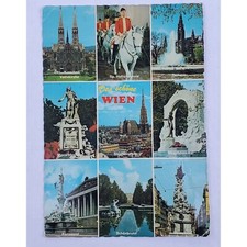 Postcard Vintage Posted 1977 Vienna Austria Collage Points of Interest Writing