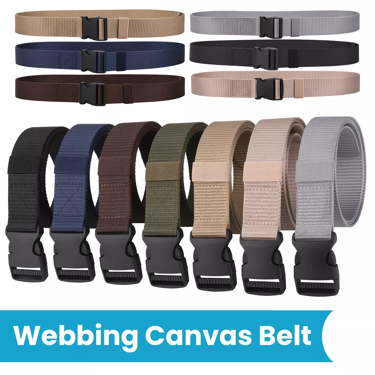 Tactical Canvas Webbing Belt Military Style Quick Release Buckle for Trouser