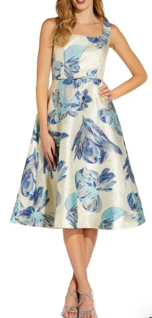 metallic floral jacquard fit & flare dress Metallic Floral Jacquard Ruffle Midi Dress In Pink Multi