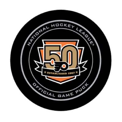 GAME PUCK - 2016-2017 PHILADELPHIA FLYERS 50th ANNIVERSARY - GrnRm - #9L_LAST1
