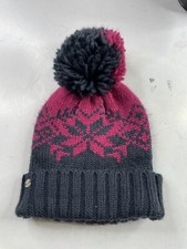 Spyder Beanie Pom Winter Hat Knit Fleece Spellout Ski Snowboard Pink Gray Notfic